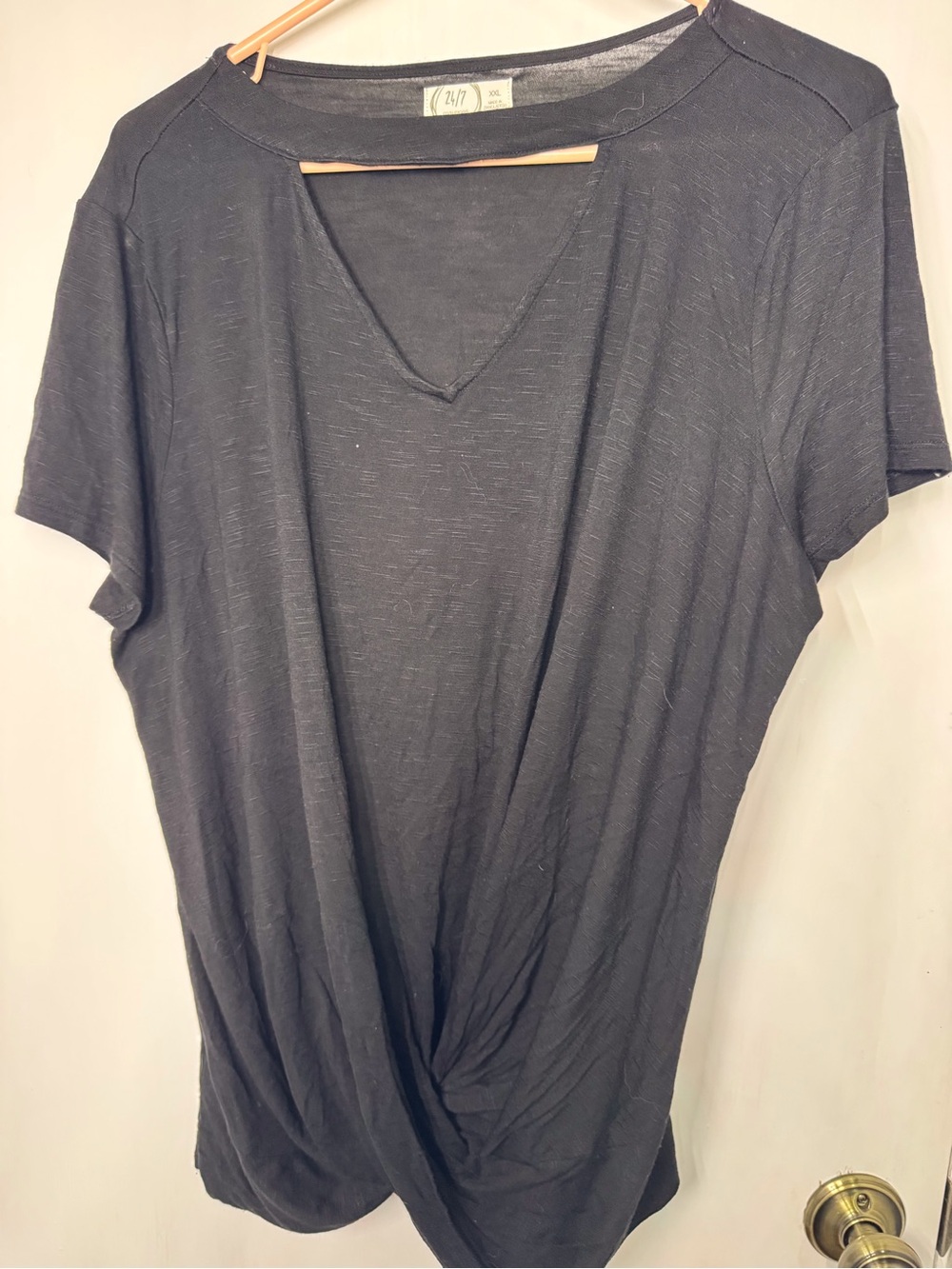 Maurices Black Twist-Front V-Neck Short Sleeve Tee